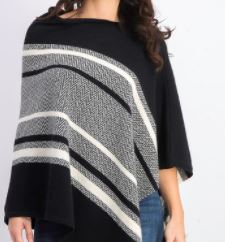 Poncho feminino listrado de caxemira Charter Club Chevron, preto, tamanho regular