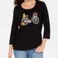 Karen Scott Blusa de Bicicleta Bordada Feminina Preto Escuro Tamanho P