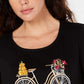 Karen Scott Blusa de Bicicleta Bordada Feminina Preto Escuro Tamanho P