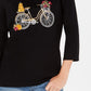 Karen Scott Blusa de Bicicleta Bordada Feminina Preto Escuro Tamanho P