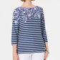 Blusa estampada Karen Scott feminina, manga três quartos, azul, tamanho pequeno