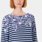 Blusa estampada Karen Scott feminina, manga três quartos, azul, tamanho pequeno