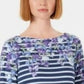 Karen Scott Blusa Feminina Listrada Floral Petite com Decote Canoa Azul Tamanho Médio