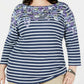 Karen Scott Blusa Feminina Petite Floral Listrada Gola Canoa Azul Tamanho Petit