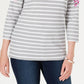 Karen Scott Blusa Feminina Listrada Floral Petite com Decote Canoa Cinza Tamanho Extra Grande