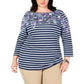 Karen Scott Blusa Plus Size Feminina Estampa Mista Manga 3/4 Azul Tamanho 0X