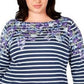 Karen Scott Blusa Plus Size Feminina Estampa Mista Manga 3/4 Azul Tamanho 0X