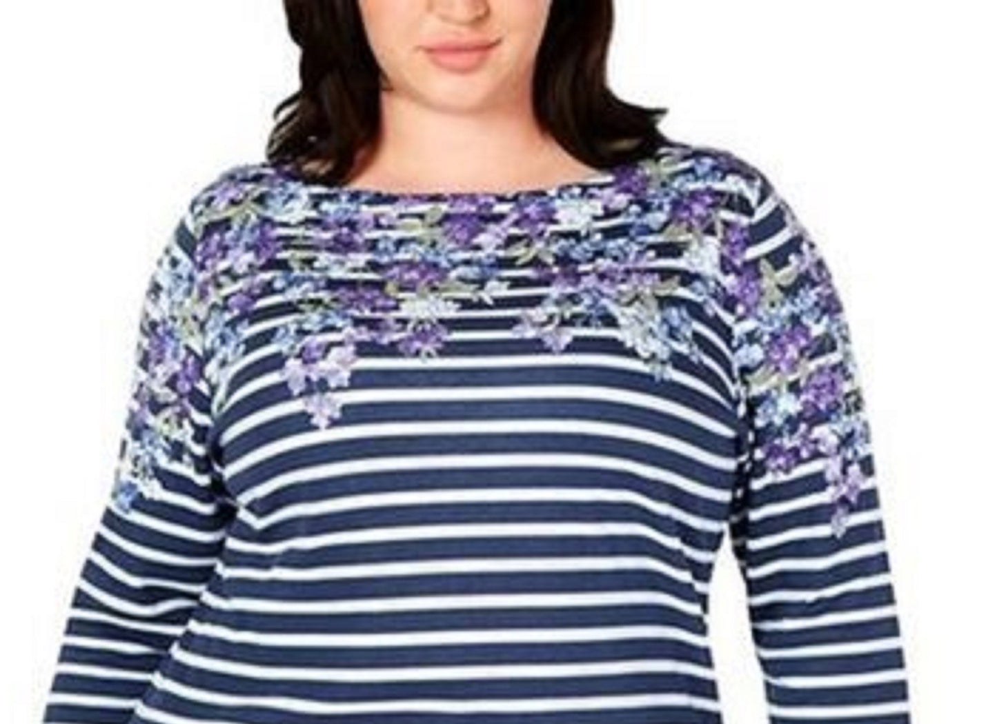 Karen Scott Blusa Plus Size Feminina Estampa Mista Manga 3/4 Azul Tamanho 0X