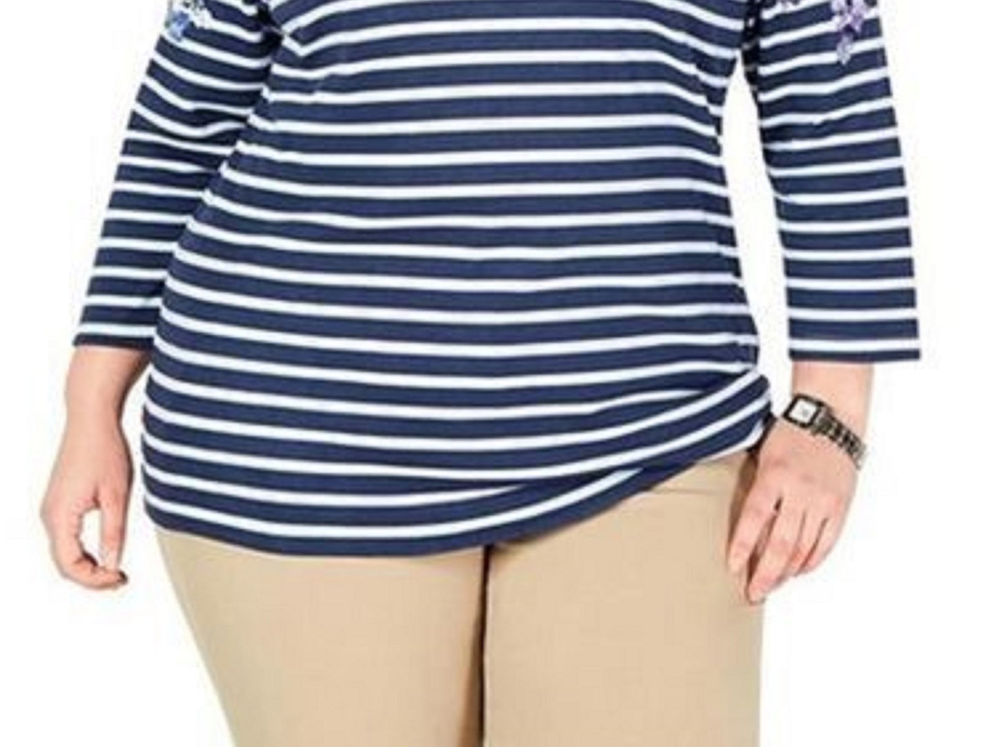 Karen Scott Blusa Plus Size Feminina Estampa Mista Manga 3/4 Azul Tamanho 0X