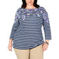 Karen Scott Blusa Plus Size Feminina Estampa Mista Manga 3/4 Azul Tamanho Extra Grande
