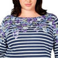 Karen Scott Blusa Plus Size Feminina Estampa Mista Manga 3/4 Azul Tamanho Extra Grande