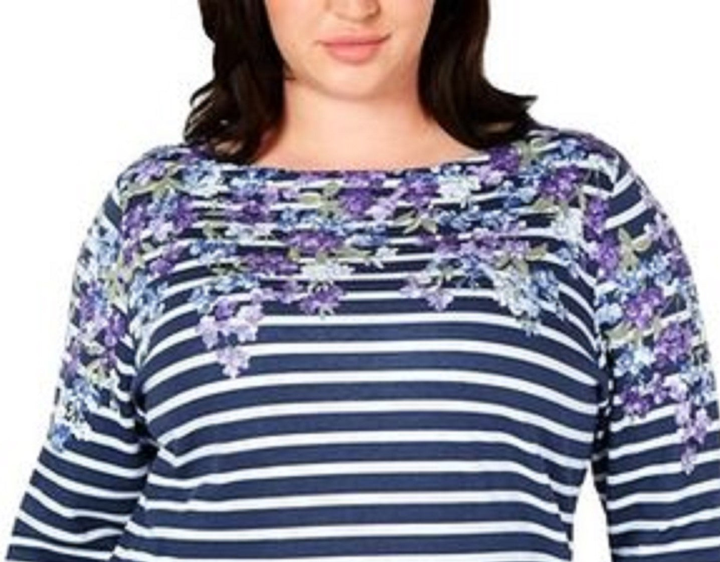 Karen Scott Blusa Plus Size Feminina Estampa Mista Manga 3/4 Azul Tamanho Extra Grande