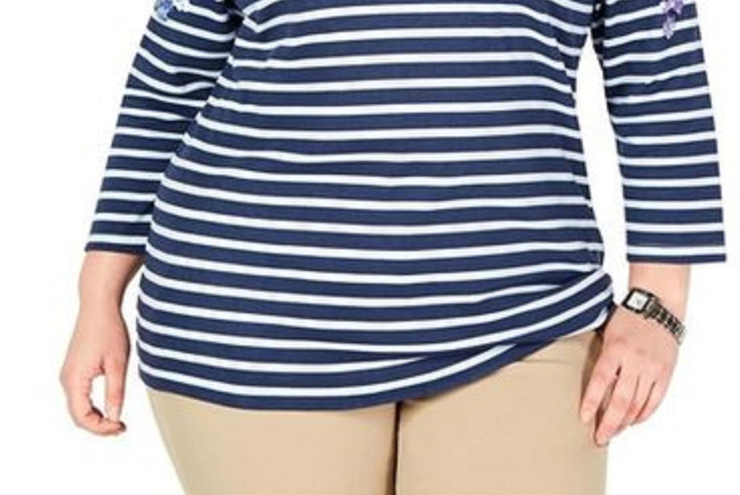 Karen Scott Blusa Plus Size Feminina Estampa Mista Manga 3/4 Azul Tamanho Extra Grande