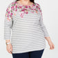 Karen Scott Blusa feminina plus size com estampa mista e manga 3/4, vermelha, tamanho 1X