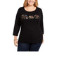 Blusa feminina Karen Scott de algodão com estampa de elefante, preta, tamanho 0X