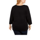 Blusa feminina Karen Scott de algodão com estampa de elefante, preta, tamanho 0X