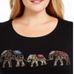 Blusa feminina Karen Scott de algodão com estampa de elefante, preta, tamanho 0X