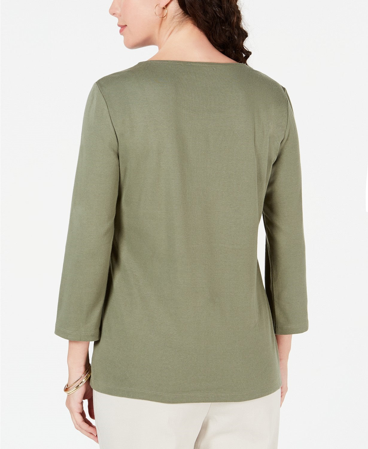 Blusa feminina Karen Scott de algodão com glitter e estampa floral, verde, tamanho médio