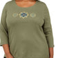 Blusa feminina Karen Scott de algodão com glitter e estampa floral, verde, tamanho médio