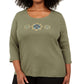 Karen Scott Blusa Feminina Plus Size de Algodão com Lantejoulas e Estampa Verde Tamanho Extra Grande
