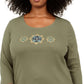 Karen Scott Blusa Feminina Plus Size de Algodão com Lantejoulas e Estampa Verde Tamanho Extra Grande
