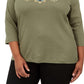 Karen Scott Blusa Feminina Plus Size de Algodão com Lantejoulas e Estampa Verde Tamanho Extra Grande