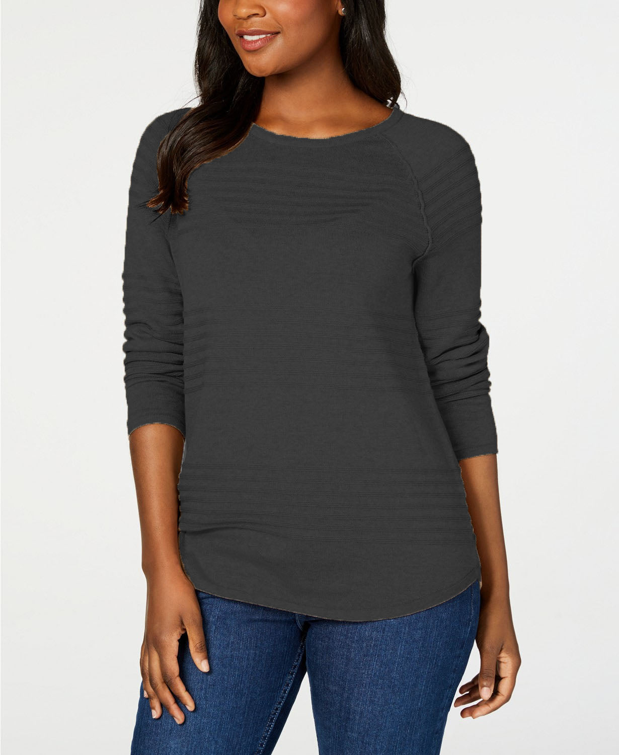 Karen Scott Suéter Feminino de Algodão com Canelado Preto Tamanho P