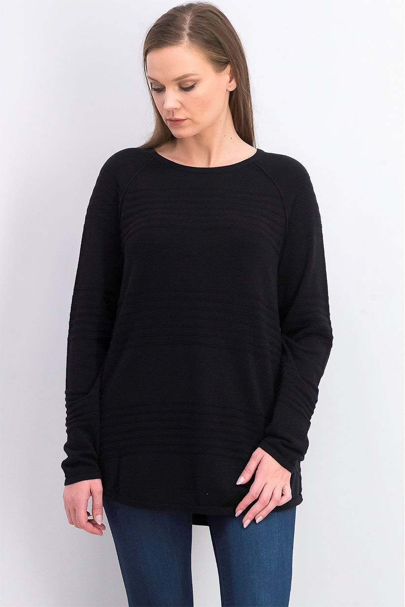 Karen Scott Suéter Feminino de Algodão com Canelado Preto Tamanho Médio