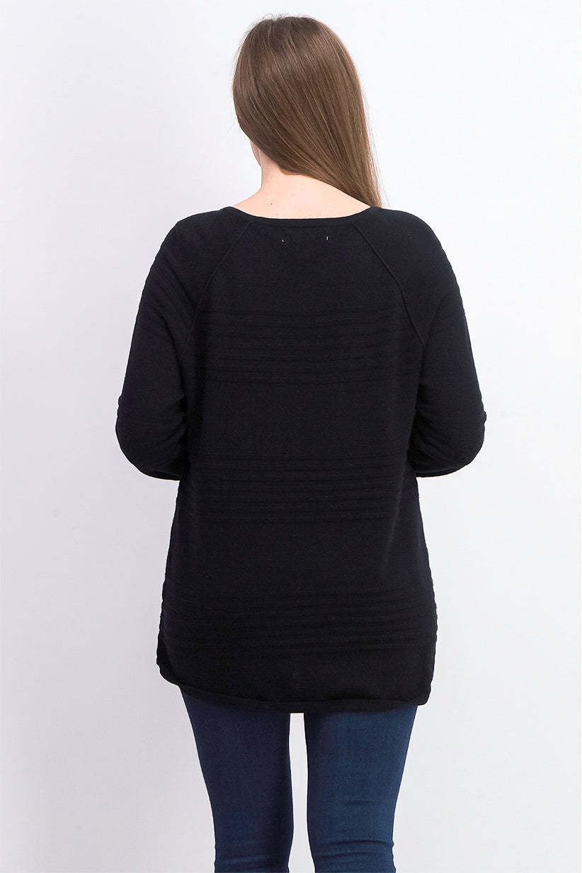 Karen Scott Suéter Feminino de Algodão com Canelado Preto Tamanho Médio