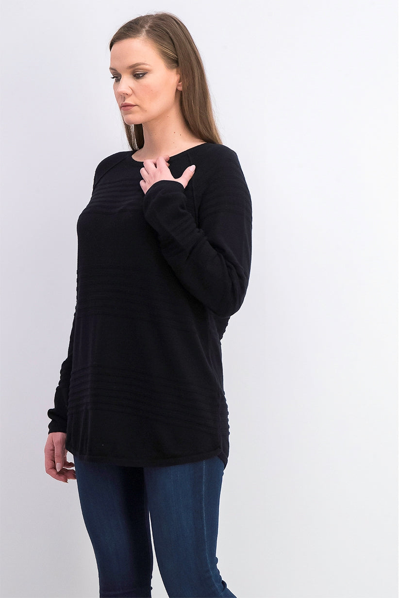 Karen Scott Suéter Feminino de Algodão com Canelado Preto Tamanho Médio