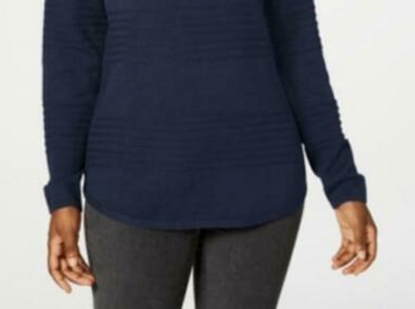 Karen Scott Suéter Feminino de Algodão com Canelado Azul Marinho Tamanho Grande