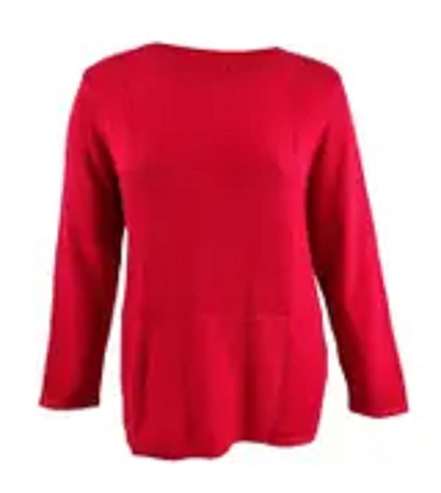 Karen Scott Suéter feminino plus size de algodão com bainha curva, vermelho brilhante, tamanho 3X