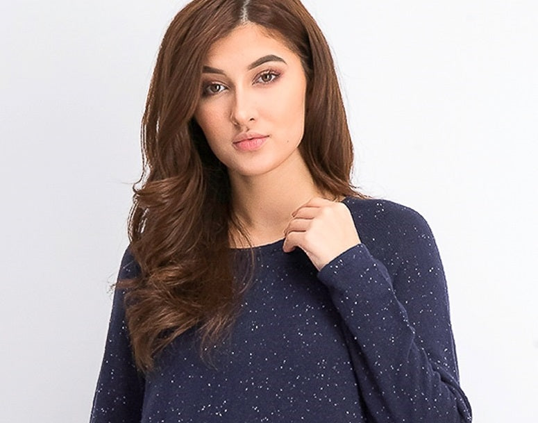 Suéter feminino Karen Scott com bainha curva, azul, tamanho extragrande