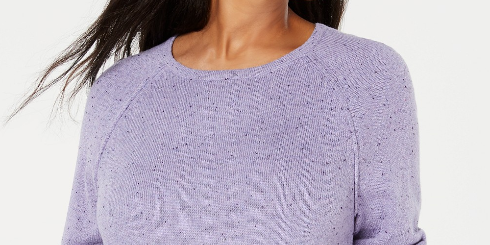 Suéter feminino Karen Scott com bainha curva, roxo, tamanho grande