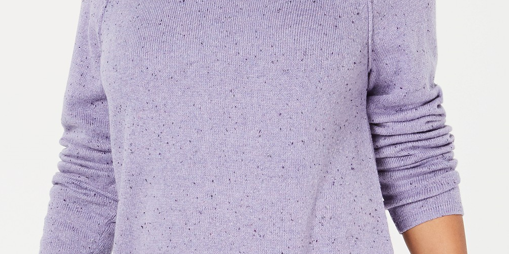 Suéter feminino Karen Scott com bainha curva, roxo, tamanho grande