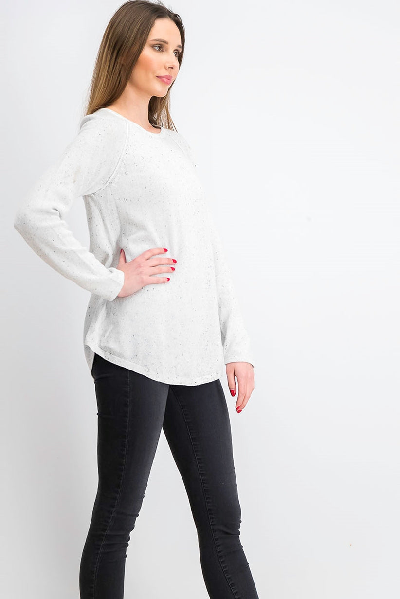 Suéter feminino Karen Scott com bainha curva, branco, tamanho médio