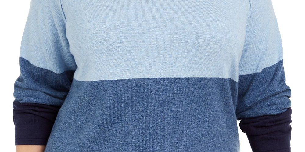 Karen Scott Suéter Plus Size Feminino de Algodão Colorblock Azul Brilhante Tamanho 3X