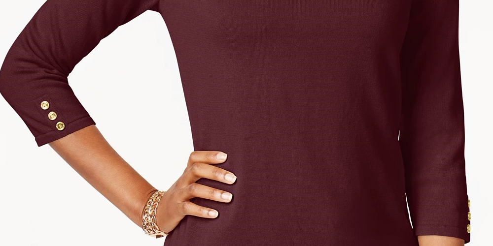 Karen Scott Blusa feminina de algodão com decote canoa, vermelha, tamanho pequeno