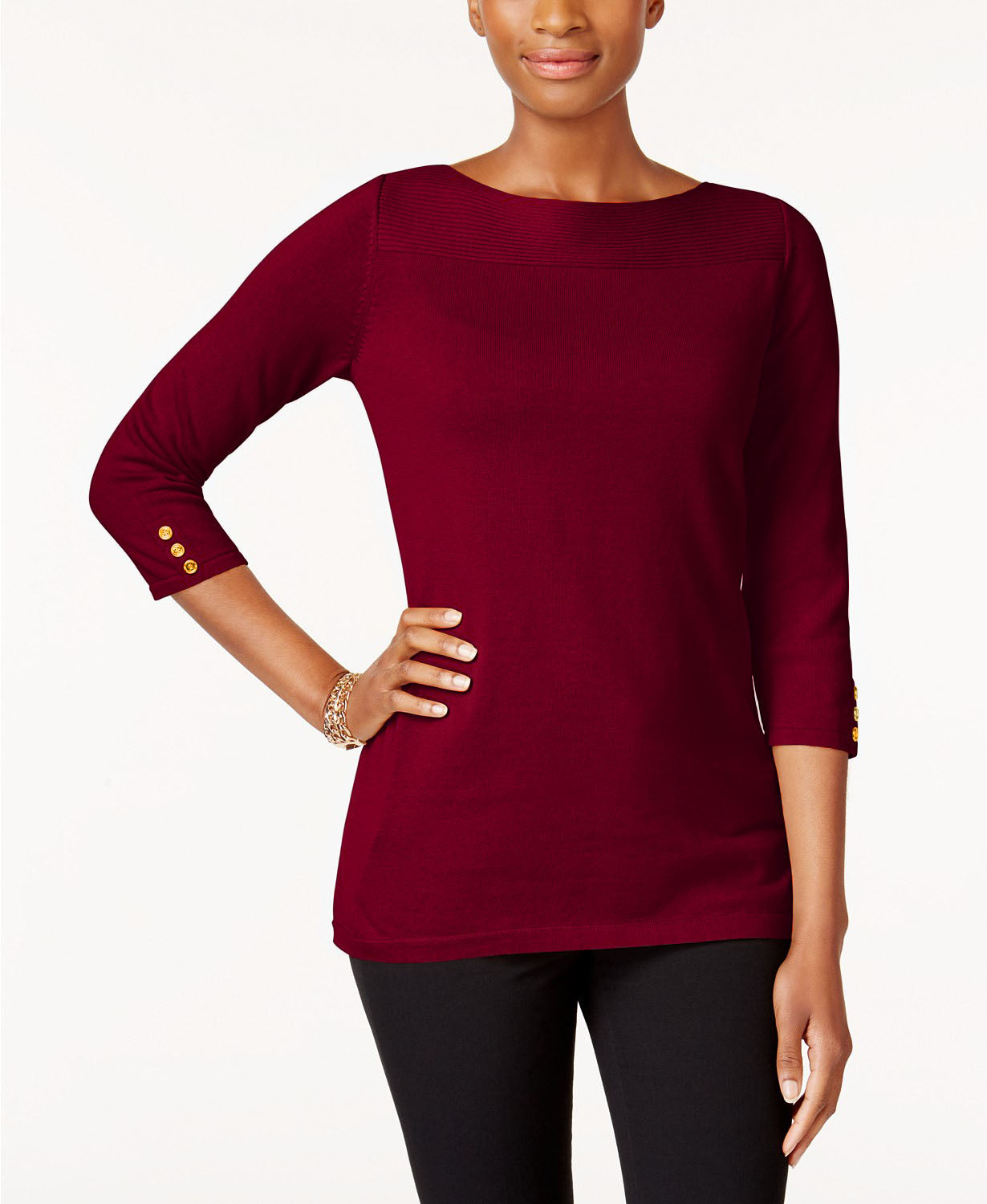 Karen Scott Blusa de algodão feminina com decote canoa, tamanho extra grande, vinho