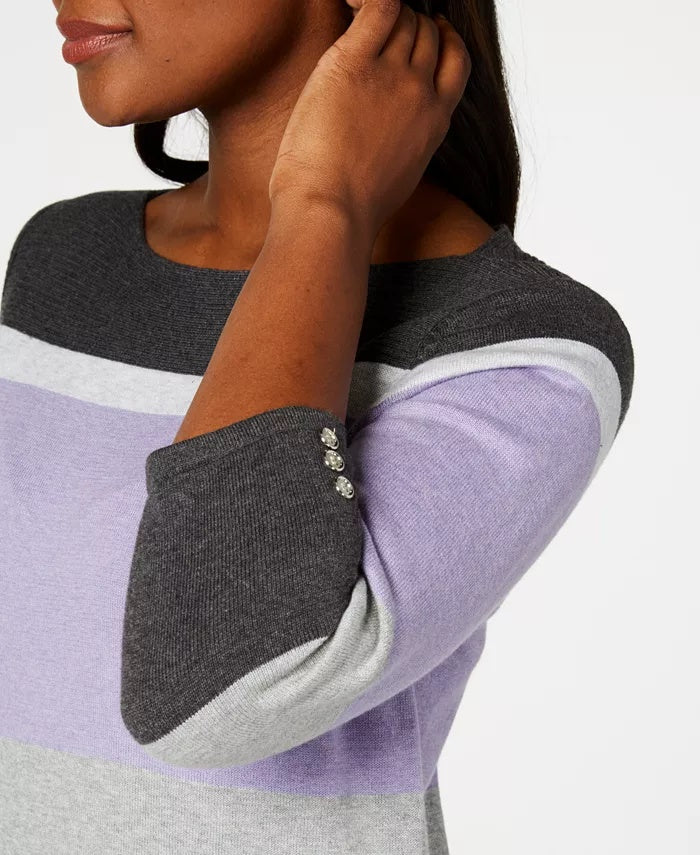 Karen Scott Suéter feminino listrado com decote canoa, roxo, tamanho 2, extra grande