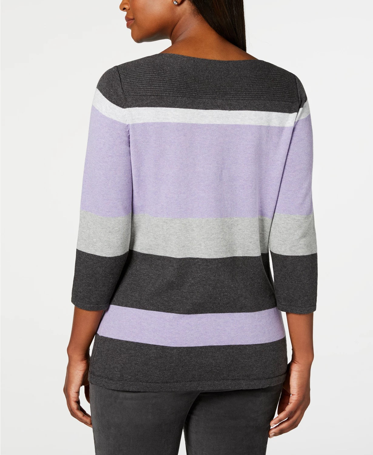 Karen Scott Suéter feminino listrado com decote canoa, roxo, tamanho extragrande