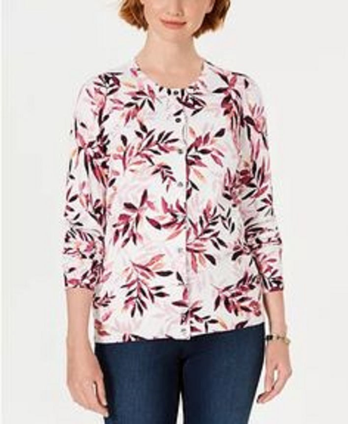 Cardigan feminino com estampa de folhas Karen Scott, branco, tamanho médio