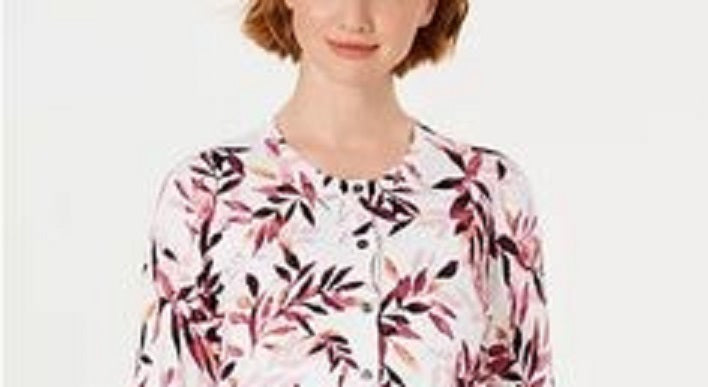 Cardigan feminino com estampa de folhas Karen Scott, branco, tamanho médio