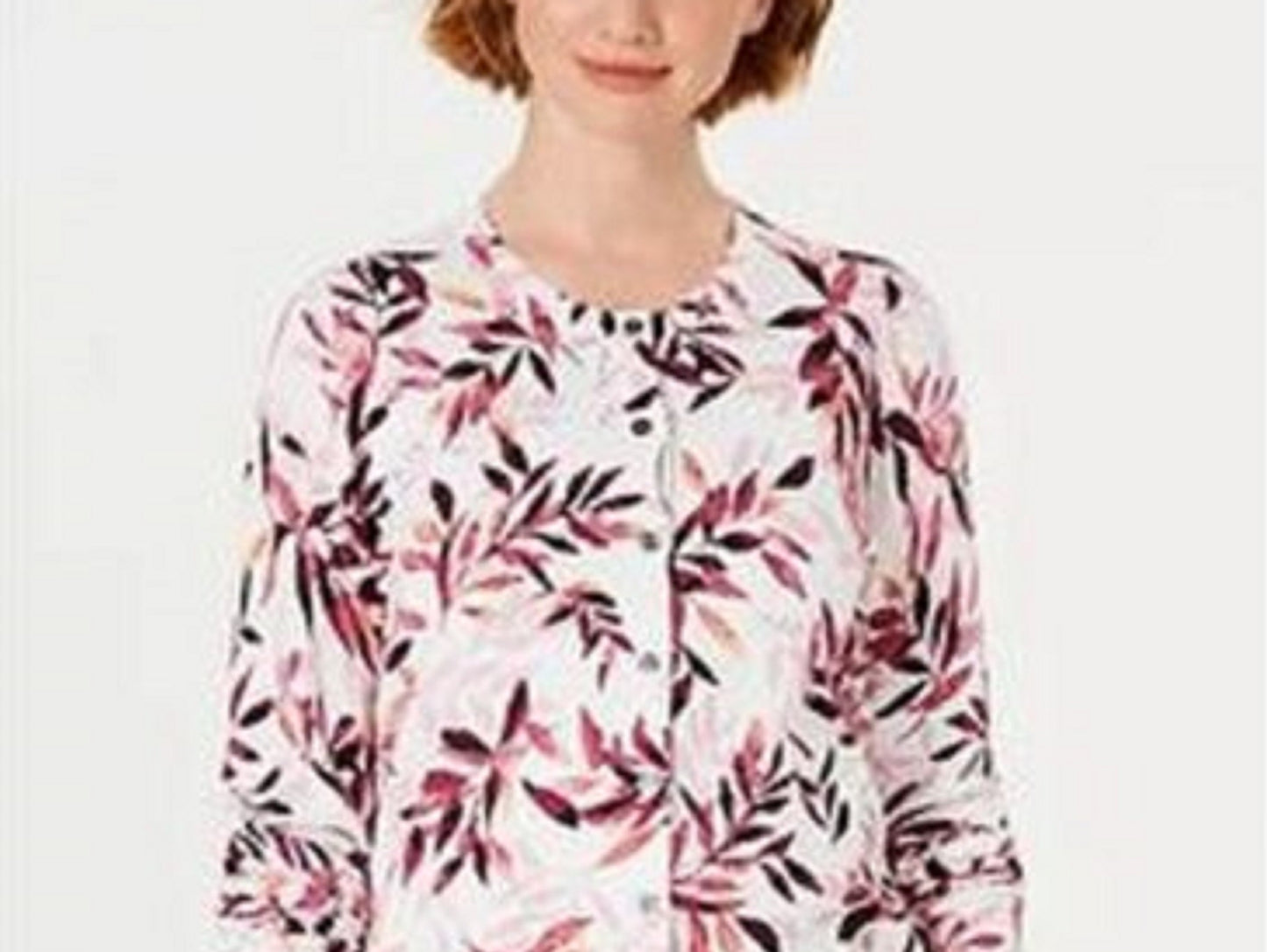 Karen Scott Cardigan Feminino Estampado de Folhas Branco Tamanho P