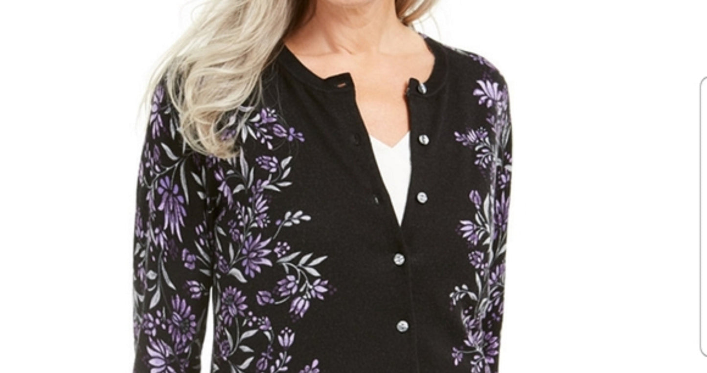 Karen Scott Cardigan Feminino com Estampa Floral e Botões Roxo Tamanho P
