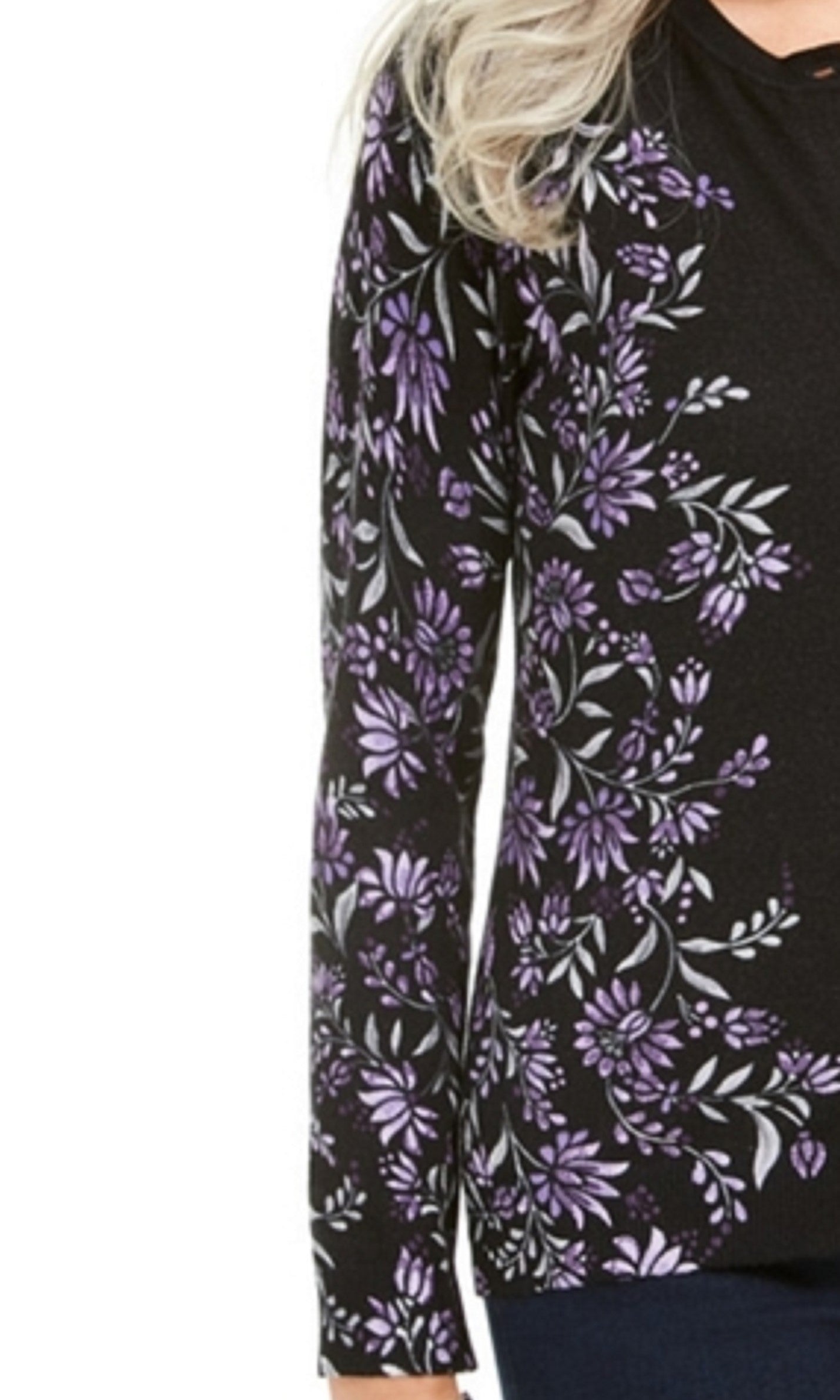 Karen Scott Cardigan Feminino com Estampa Floral e Botões Roxo Tamanho P
