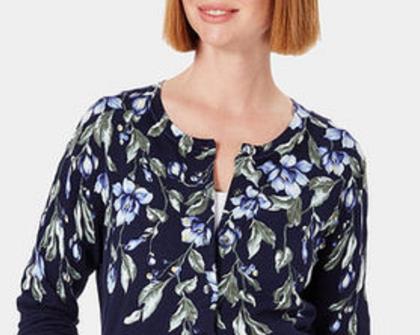 Karen Scott Cardigan Feminino Estampado Floral Preto Tamanho Médio