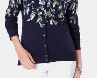 Karen Scott Cardigan Feminino Estampado Floral Preto Tamanho Médio