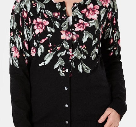 Cardigan feminino com estampa floral Karen Scott, preto, tamanho XS