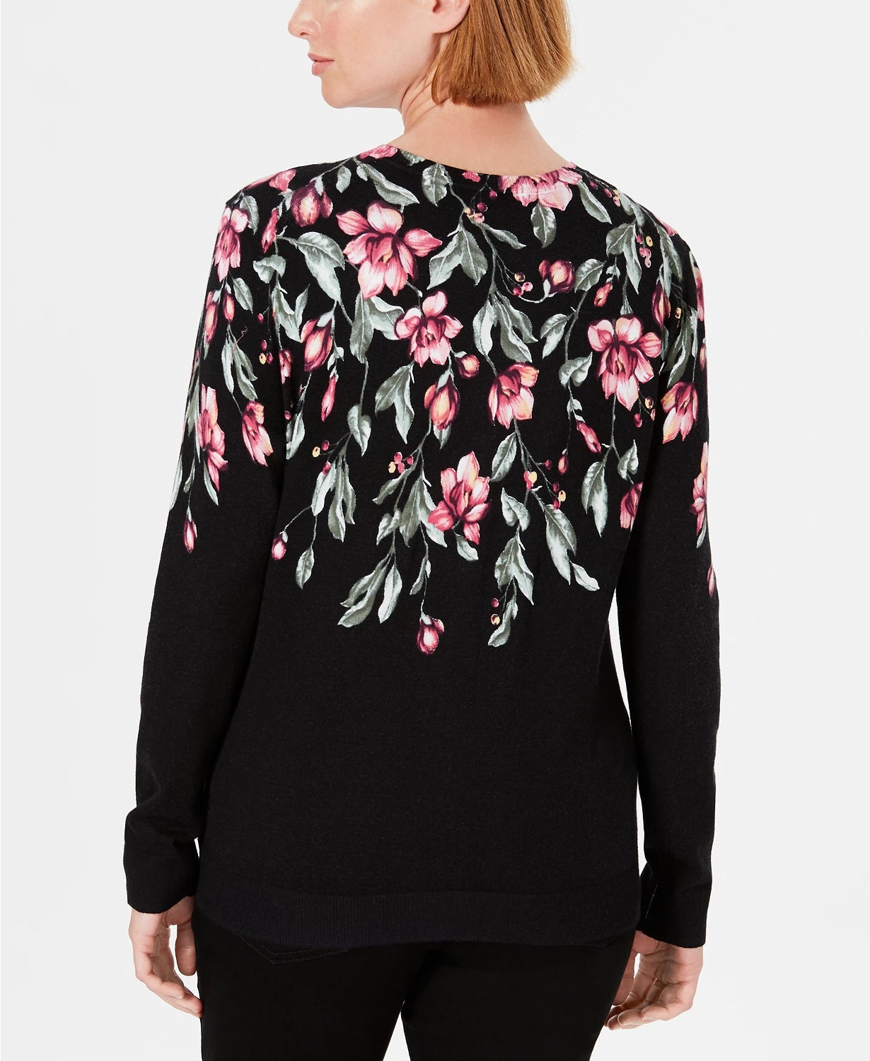 Cardigan feminino com estampa floral Karen Scott, preto, tamanho XS